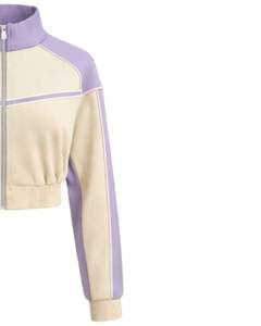 Veste de sport courte beige lavande pour femme, zippée, avec rayures contrastées, pour la gym, le fitness et l'entraînement, personnalisable - Product Image 4
