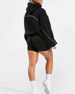 Sweat à capuche noir surdimensionné personnalisé avec logo OEM, en molleton de coton avec passepoil, respirant, pour femme, idéal pour le sport - Product Image 4