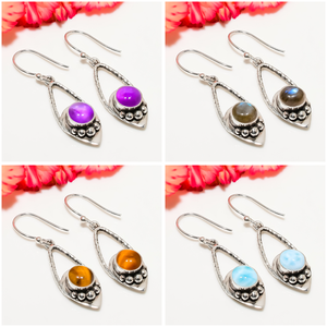 Pendientes de Plata de Ley 925 con Piedras Preciosas Naturales, Amatista, Labradorita, Larimar, Ojo de Tigre Amarillo, Pendientes Colgantes para Mujer - Product Image 6