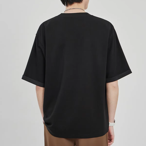 Wholesale Breathable custom logo Knitted short sleeve casual Trendy <b>Black</b> <b>Plain</b> Cotton O-Neck Mens <b>T</b>-<b>shirt</b> Premium Quality - Product Image 2
