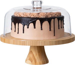 Support à gâteau classique noir en aluminium/bois, design moderne et minimaliste, réutilisable, écologique, passe au lave-vaisselle, idéal pour les tables de desserts de mariage - Product Image 1