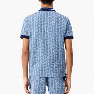 Polo homme à imprimé monogramme géométrique 2026, coupe ajustée, manches courtes, col à revers, bleu ciel et marine, style smart-casual, vêtement HD - Product Image 5