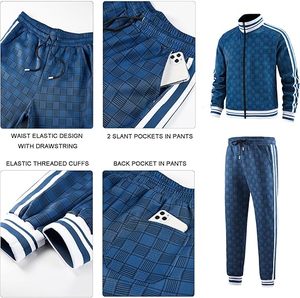 Conjuntos Deportivos para Hombre, Chaquetas y Pantalones Deportivos a Cuadros de Manga Larga con Cierre Completo, 2 Piezas - Product Image 3