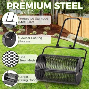 24-Inch Powder Coated Steel Mesh Basket Topdreh Compost Spreader for Lawn Garden Peat Moss Roller Double Fertilizer Spreader - Product Image 6