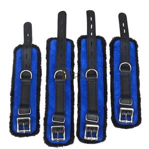 Blue Faux Fur Restraints With Metal Buckles And <b>Locks</b> For Wrist And Ankle - Product Image 2