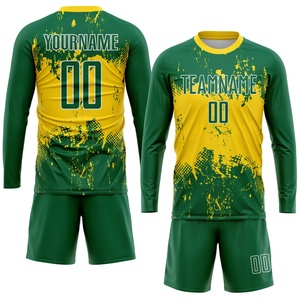 Maillot de football personnalisé par sublimation vert et jaune avec nom et numéro d'équipe, personnalisable, anti-humidité, manches courtes, vêtements de sport pour hommes, fournisseur - Product Image 4
