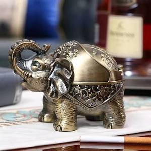 <b>Vintage</b> Brass Elephant Desktop <b>Ashtray</b> With Intricate Carving Design For Home Decor - Product Image 1