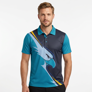 Polo à manches courtes pour homme avec imprimé aigle, bleu et jaune, coupe décontractée, en polyester tricoté à séchage rapide - Product Image 6