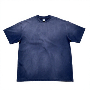เสื้อยืดคอกลมแขนสั้นสีกรมท่าล้วนสำหรับผู้ชาย ผ้าฝ้าย 100% ย้อมสีพื้น ใส่สบายในฤดูร้อน - Product Image 2