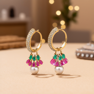 Fashion Hoop Earrings with American Diamond Style - Product Image 3