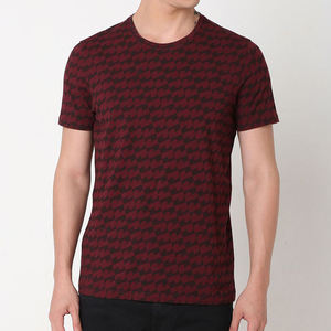 T-shirt à manches courtes pour homme, col rond, à carreaux rouges, coupe classique, décontracté, en coton tissé, motif imprimé - Product Image 1