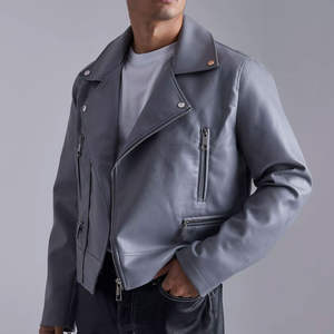 Veste en cuir d'agneau véritable de haute qualité pour homme, style streetwear délavé, col montant, imperméable et coupe-vent pour l'hiver - Product Image 1