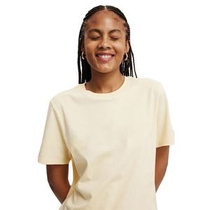 New Arrival Women's <b>Cream</b> Crew Neck Short Sleeve Loose Fit Solid Color Casual Jersey Knitted <b>T</b>-<b>Shirt</b> Spring Summer 100% Cotton - Product Image 4