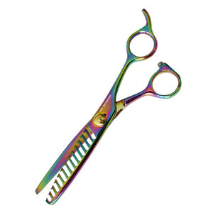 Ciseaux à effiler professionnels pour droitiers avec lames affûtées, design multicolore, vis de réglage dorée, acier inoxydable - Product Image 3