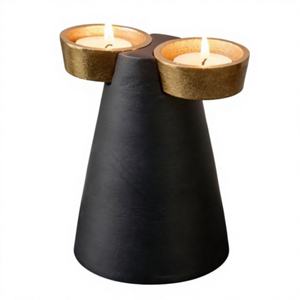 Moderno Portavelas Doble Negro y Dorado para Velas de Té, Ecológico, Hecho a Mano, de Aluminio, para Mesa, para Navidad y Pascua - Product Image 1