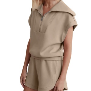 2025 conjunto corto de sudor sin mangas con media cremallera personalizado para mujer traje deportivo de ocio estampado para ropa ajustada - Product Image 4