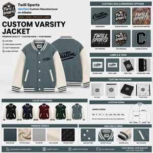 Veste universitaire personnalisée en laine/polyester unisexe, style preppy, broderie sur le devant, fermeture à boutons recouverts, respirante, coupe-vent, hiver - Product Image 5