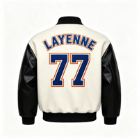 LAYENNE Veste de baseball de haute qualité pour hommes, style streetwear, personnalisée, avec broderie en chenille, manches en cuir, veste de baseball de style universitaire
