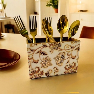 Porte-serviettes en bois noir avec compartiment à couverts, imprimé floral, organisateur de table, boîte de rangement pour cuillères et fourchettes de restaurant et cuisine - Product Image 3