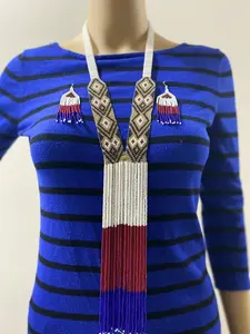 Collier Gerdan ukrainien vintage tendance | Tribal | Collier rouge et doré | Unique | Collier africain pour femme avec boucles d'oreilles, pour cadeau - Product Image 6