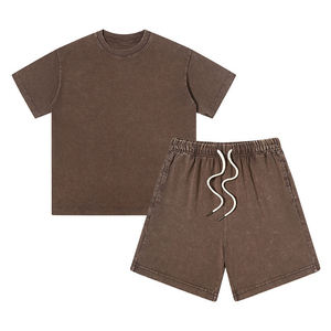 Conjunto de Pantalones Cortos y Camiseta de Verano para Hombre, Estilo Urbano, con Logotipo Personalizado, 100% Algodón, Lavado Ácido, Transpirable, con Dobladillo de Punto - Product Image 2