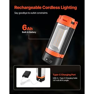 Lampada da Lavoro LED Ricaricabile Senza Fili 6Ah, 2200 Lumen, 3 Teste Staccabili, Supporto Treppiede per Campeggio e Officine, AC - Product Image 5