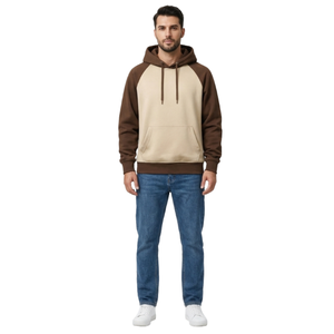 Premium Two-Tone Raglan Sports men's <b>Hoodies</b> dark Brown and <b>Cream</b> Color Pullover High Quality Custom Streetwear - Product Image 4