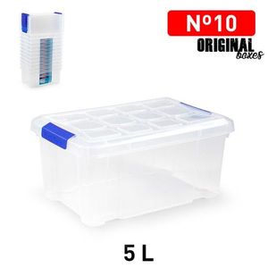 Scatole originali in plastica trasparente da 5 litri con coperchio e maniglia per l'organizzazione di casa e ufficio - Product Image 1