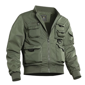 Chaqueta Bomber Verde Oliva con Capucha, Casual, Resistente al Viento, con Cierre y Bolsillos, Cuello Alto, Corte Regular, Color Sólido, Chaqueta de Lona para Hombre - Product Image 6