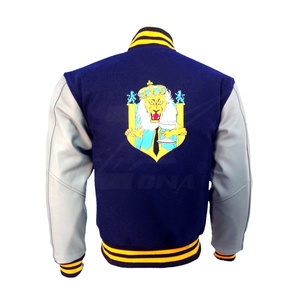 Chaqueta de bombardero de béisbol con cuello en V y logotipo personalizado, abrigos de invierno con capucha de piel de vaca de lana auténtica, mangas cálidas de invierno - Product Image 2
