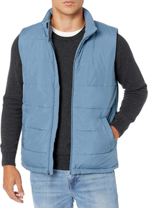 Gilet matelassé sans manches pour homme, bleu, col montant, fermeture éclair intégrale, décontracté, couleur unie, velours, grande taille, respirant, pour l'automne - Product Image 3