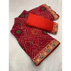 DESIGNER GEORGETTE SEQUENCE WITH EMBROIDERY WORK <b>SAREE</b> WITH UNSTITCHED BLOUSE <b>RED</b> - Product Image 1