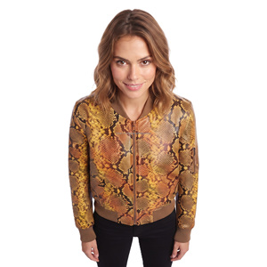 Chaqueta Bomber de Piel Sintética con Estampado de Serpiente para Mujer, Cierre de Cremallera, Estilo Otoñal, Cuello Camisero - Product Image 4