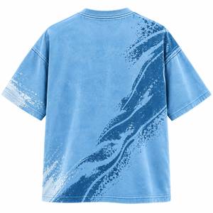 T-shirt en coton tricoté surdimensionné pour homme Richtalk, à col roulé, manches courtes, motif uni, logo frontal, bleu - Product Image 2