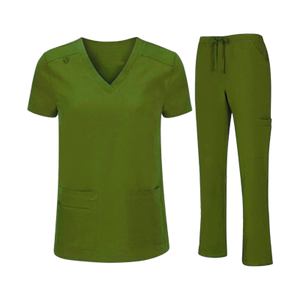 Unisex Healthcare <b>Scrub</b> Tops Moisture-Wicking Stretch 100% Cotton Shirts with V-Neck Collar Ribbed Side Panels Woven Fabric - Product Image 3