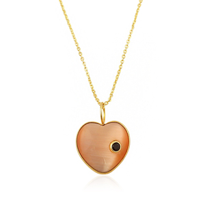 Gemstone Peach Cat's Eye Cubic Zirconia Pendant heart shape pendant Cable Chain 18K Gold Plated Brass Punk gift for birthday - Product Image 4