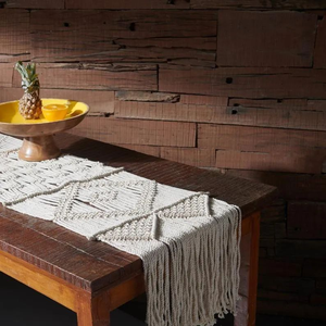 14 X 78 inches White Macrame Cotton Handmade <b>Table</b> <b>Runners</b> Boho Style Modern Knotted Design <b>Runner</b> for Home Decore - Product Image 1