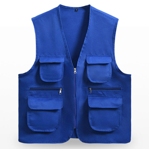 High Visibility Reflective Safety <b>Vest</b> Men Polyester Workwear <b>Black</b> Safety <b>Vest</b> Stripe Pockets Zip Front - Product Image 2
