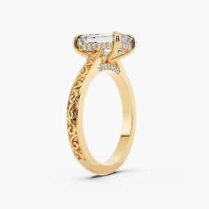 Emerald Cut Lab Grown Diamond IGI Certi <b>Vintage</b> Filigree Solitaire Engagement <b>Ring</b> in 10K 14K 18K <b>Gold</b> 925 935 Silver - Product Image 3