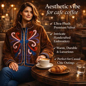 Veste bomber en velours brodée à la main pour femmes, style bohème, col montant, motif papillon - Product Image 6