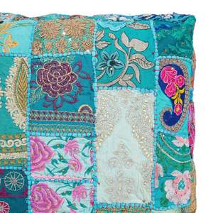 Housse de coussin carrée bohème en patchwork, broderie artisanale, coton, polyester, lin, décoration intérieure - Product Image 4