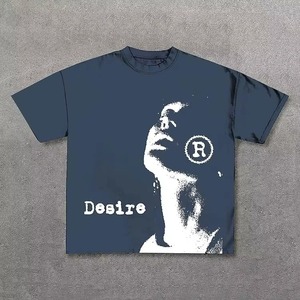 T-shirt en coton imprimé graphique Vintage 2026 Desire pour homme, style Y2K, manches courtes, coupe oversize, avec faible MOQ - Product Image 1