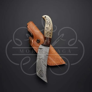 Cuchillo de Caza de Acero Inoxidable de Damasco con Grabado de Lobo, Mango de Madera Exótica, Hecho a Mano, Cuchillo para Bushcraft, Hoja de 3 Pulgadas, 1 Año de Garantía - Product Image 6