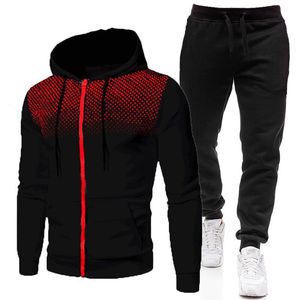 Ensemble de survêtement unisexe noir à pois rouges, à capuche, avec fermeture éclair intégrale, style sportif, sweat-shirt et pantalon, prix bas, vente en gros - Product Image 2