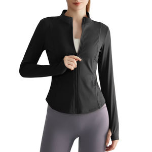 Veste de yoga pour femme à manches longues avec fermeture éclair, veste de sport athlétique pour la gym, le fitness et la course à pied, respirante avec logo frontal et trous pour les pouces - Product Image 1