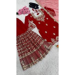 Ensemble de vêtements de fête pour femmes avec haut fantaisie Dupatta Sharara - Product Image 4