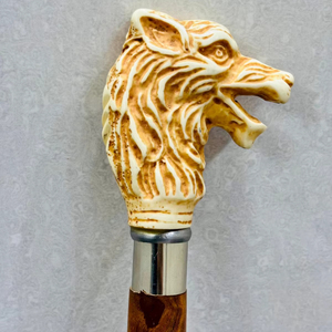 Bastón Multifuncional Steampunk de Madera de Palisandro y Latón con Diseño de Lobo Rosa y Marrón - Regalo de Acción de Gracias y Graduación - Product Image 1