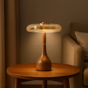 Lámpara de sal portátil hecha a mano de madera de nogal para hoteles, oficina y sala de estar, lectura, diseño de pantalla de tambor Simple, decoración de tela FWE - Product Image 1