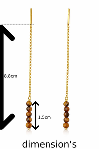 Boucles d'oreilles longues pendantes en argent plaqué or avec pierre œil de tigre et chaîne pour femme, bijoux élégants pour fête et mariage - Product Image 3