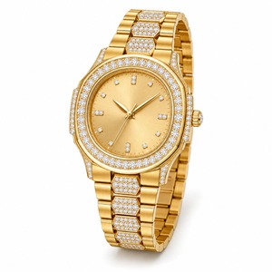 Luxury Women's <b>Diamond</b> <b>Watch</b> Round Yellow Gold Case Analog Quartz Band - Product Image 5